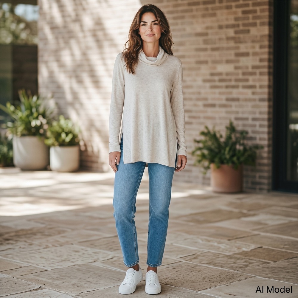 J. Jill Womens XS 100% Pima Cotton Oatmeal Cowl Neck Minimalist Long Sleeve Top